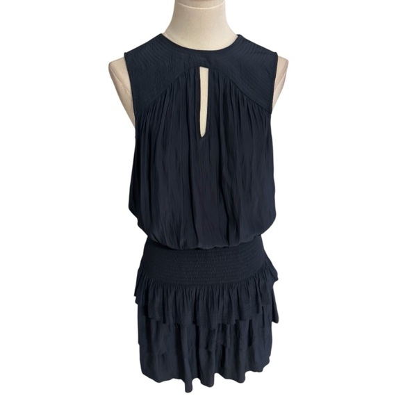 Ramy Brook Navy Blue Sleeveless Tiered Mini Dress Smocked Waist Size XS Party - Picture 1 of 9